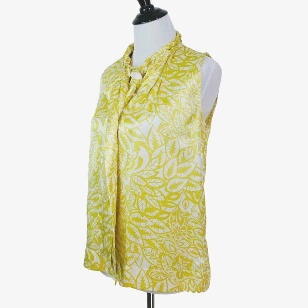 Cabi Size S 100% Silk Moonbeam Blouse Floral Yellow Tie Neck 801